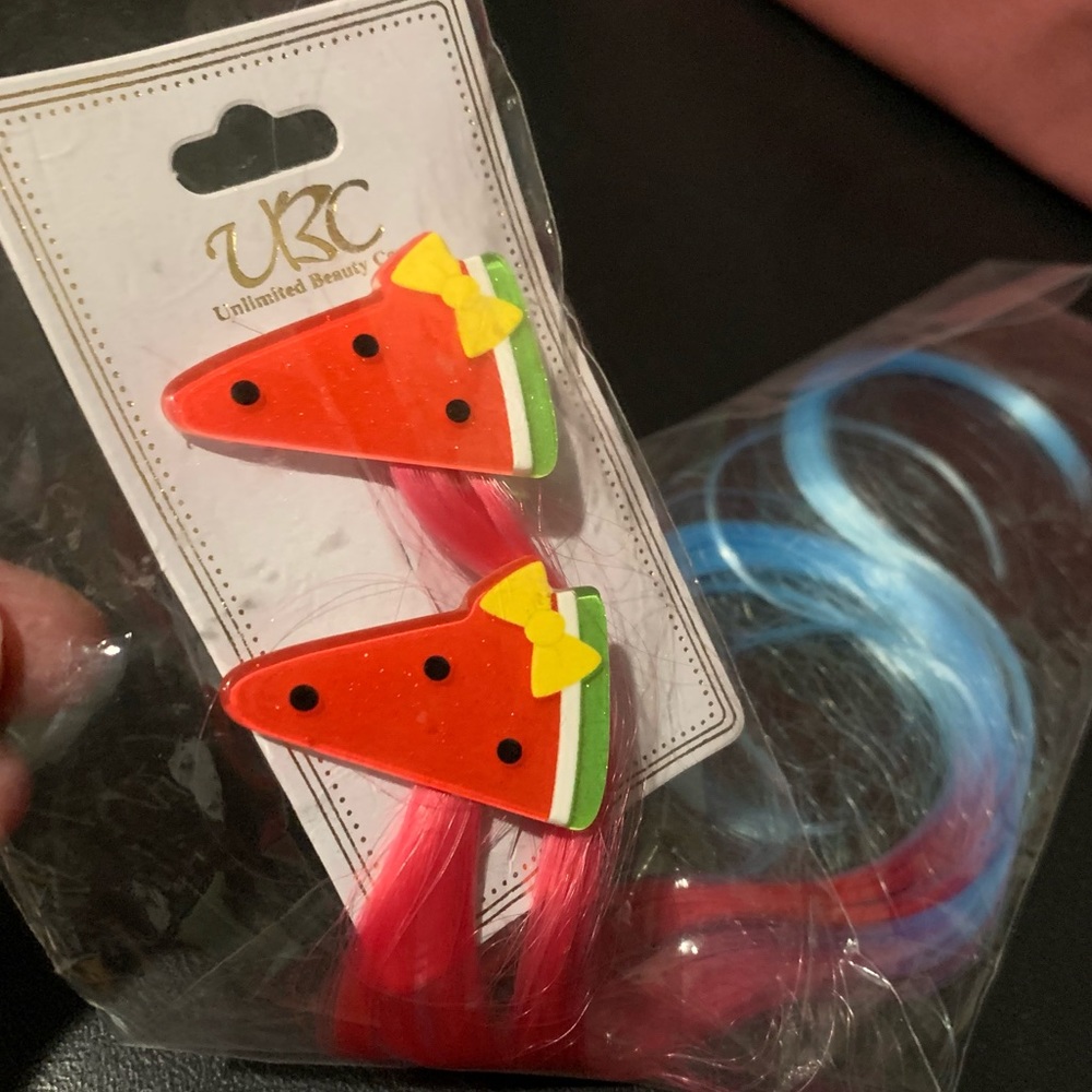 Watermelon clip hair extensions barrette set NWT